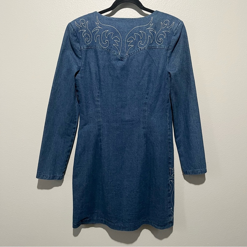 Avec Les Filles NWT Blue Denim Western Long Sleeve Dress Size 8 - Picture 4 of 7